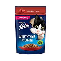 Влажный корм для кошек Felix Аппетитные Кусочки с говядиной в желе, пауч